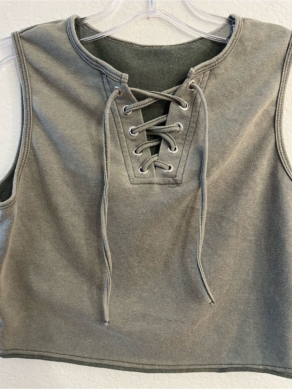 100 percent cotton Ultimate bohemian tie up tee muted army green